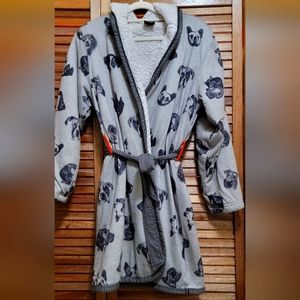 Woodrow & Friends Boys Gray Sherpa Lined Robe Dog Faces